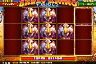 Игрок получит возможность сыграть в бонусный супер-раунд с респинами, если символы с носорогами полностью заполнят хотя бы два барабана