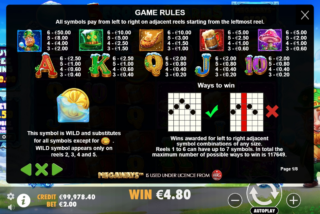 Полная таблица выплат слота 5 Frozen Charms Megaways