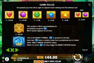 Полная таблица выплат слота Aztec Gems Deluxe