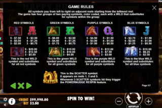 Полная таблица выплат слота Happy Hooves