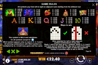 Полная таблица выплат слота Madame Destiny Megaways