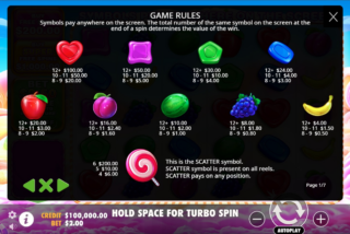 Полная таблица выплат слота Sweet Bonanza 1000