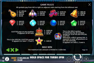 Правила игры включают таблицу выплат, максимальный выигрыш с вайлдом и обоими символами Scatter