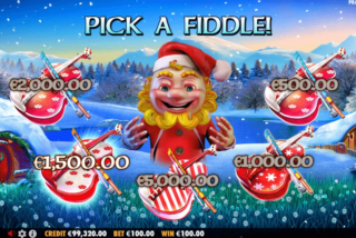 В одной из случайных бонусных игр игрок выбирает одну из пяти скрипок, за которыми скрываются денежные призы