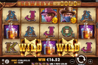 Выигрыш за 5 символов одного вида в слоте Cowboys Gold